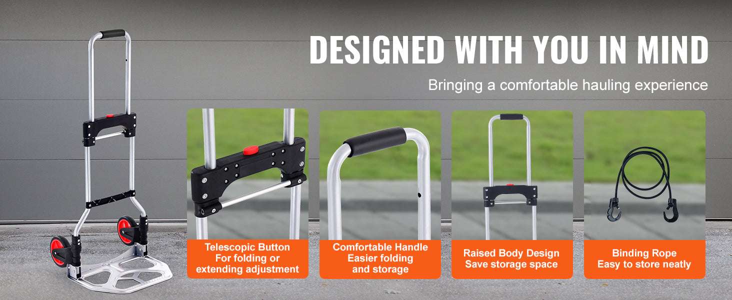 Folding Hand Truck Dolly 176 lb Aluminum Cart with Telescoping Handle-176 lbs / United States