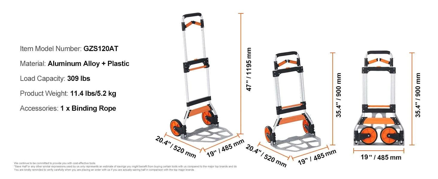 Folding Hand Truck Dolly with Telescoping Handle & 309 lb Capacity-309 lbs / spain