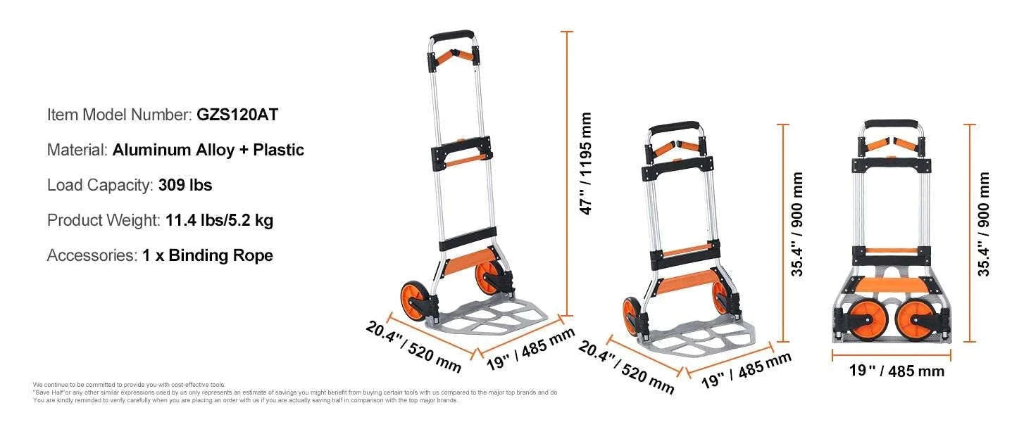Folding Hand Truck Dolly with Telescoping Handle & 309 lb Capacity-309 lbs / spain