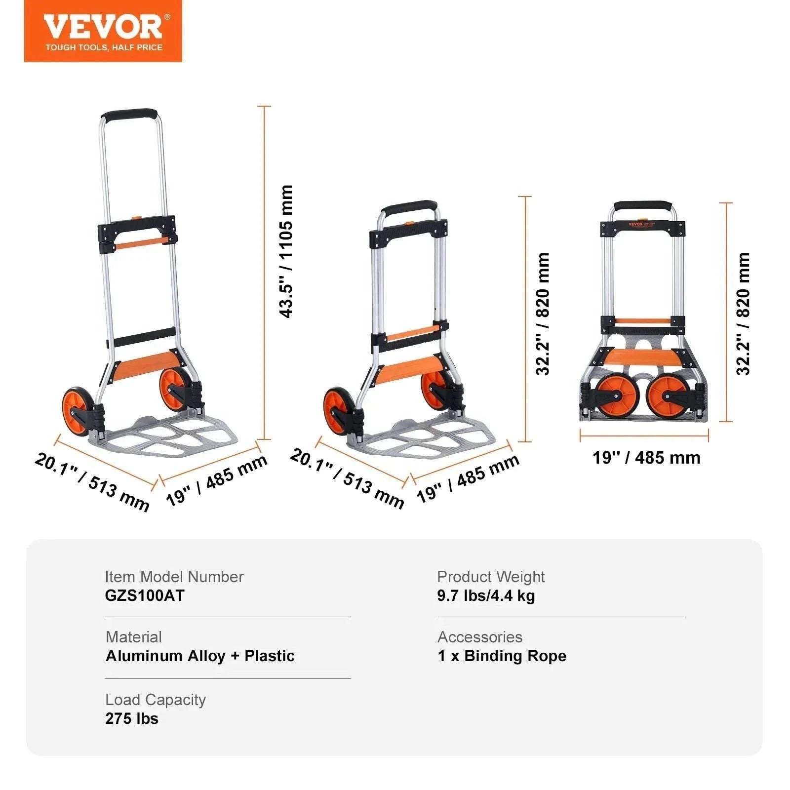 Folding Hand Truck Dolly with Telescoping Handle & 309 lb Capacity-309 lbs / spain