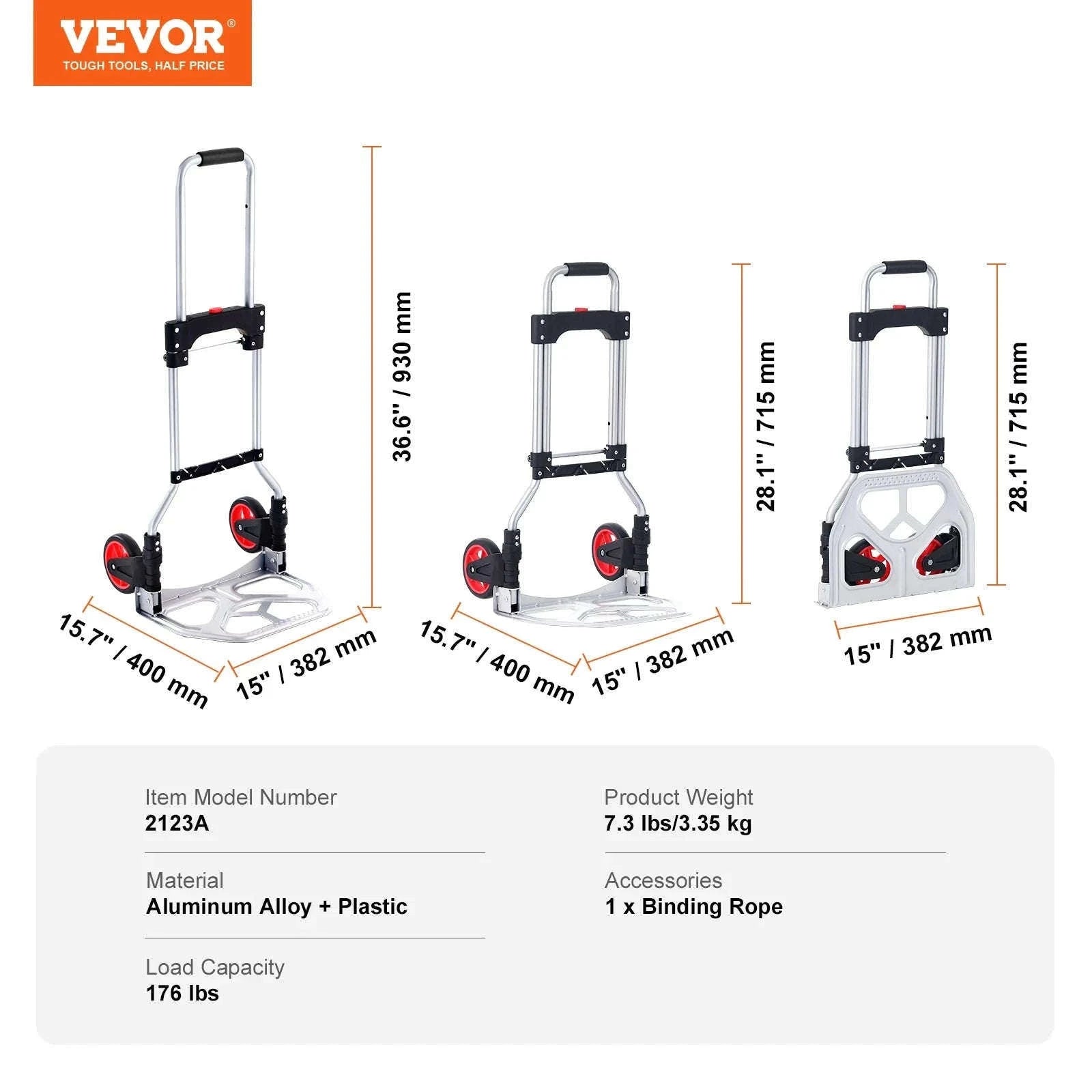 Folding Hand Truck Portable Cart Dolly with Telescoping Handle and Binding Rope-275 lbs / Russian Federation