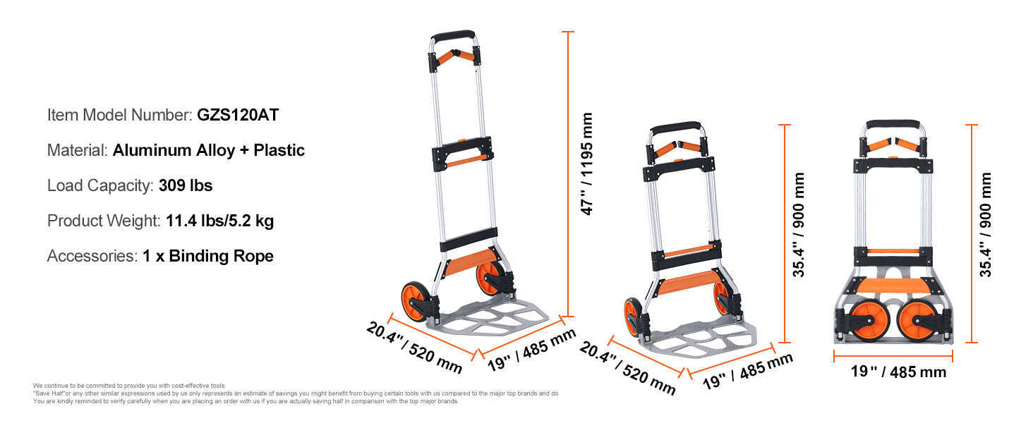 Folding Hand Truck Portable Cart Dolly with Telescoping Handle and Binding Rope-275 lbs / Russian Federation