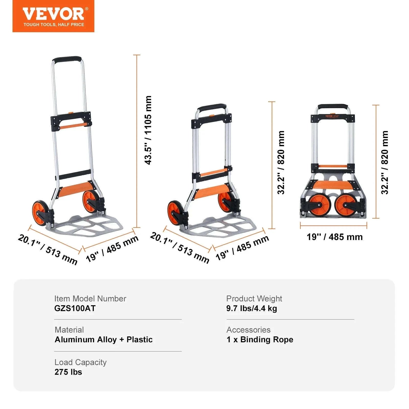 Folding Hand Truck Portable Cart Dolly with Telescoping Handle and Binding Rope-275 lbs / Russian Federation
