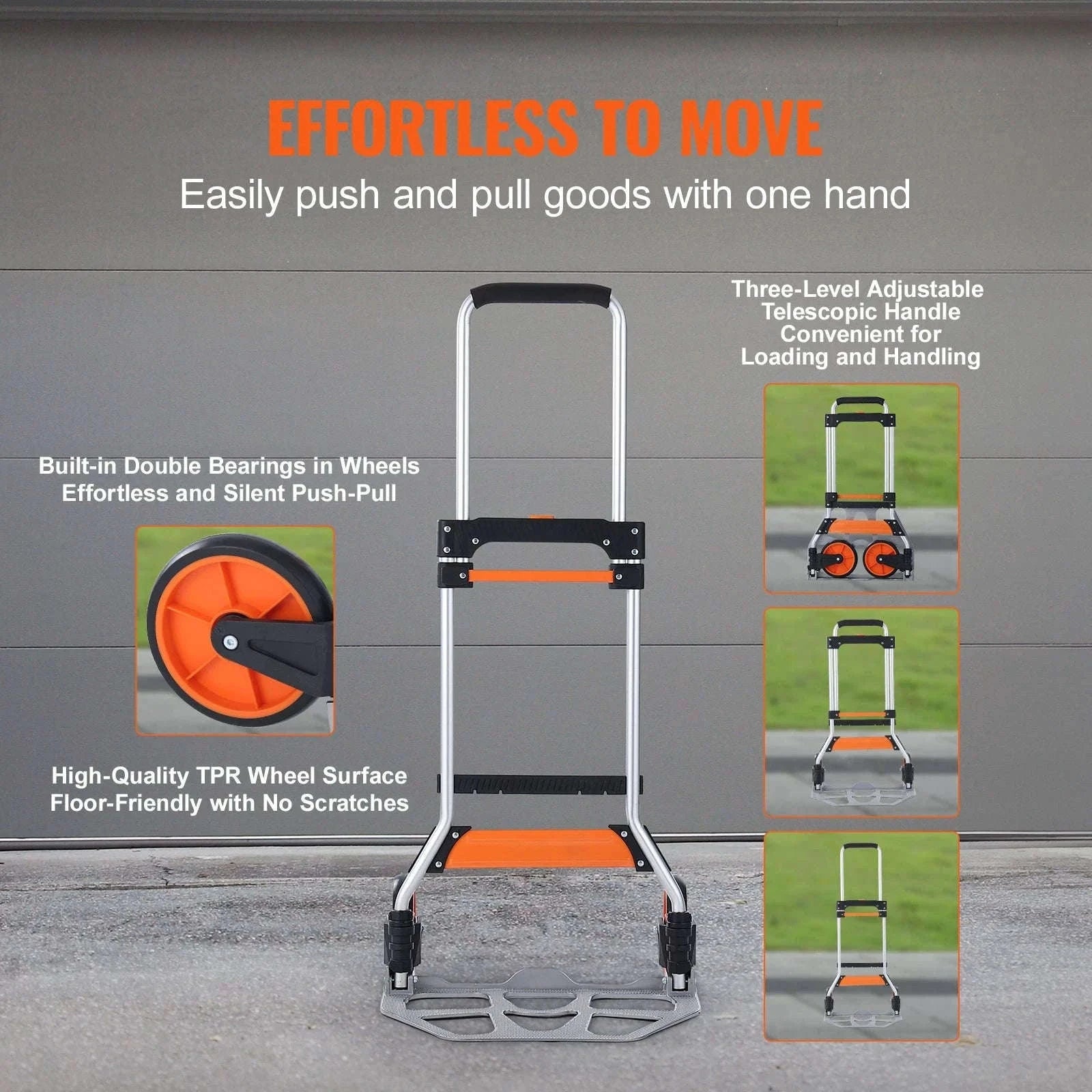 Folding Hand Truck Portable Cart Dolly with Telescoping Handle and Binding Rope-275 lbs / Russian Federation
