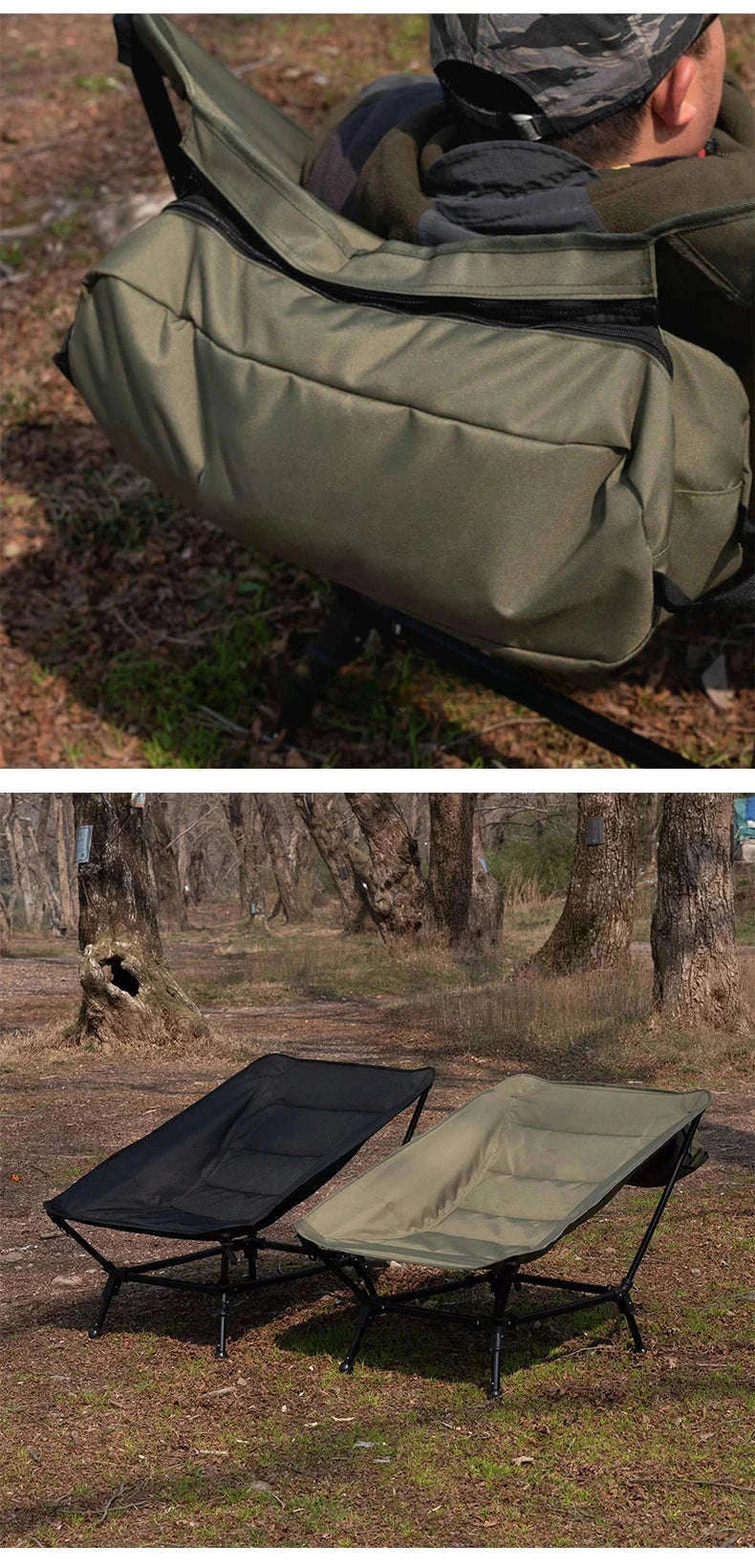 Folding Lounger Chair for Camping, Beach, Home and Travel-Black