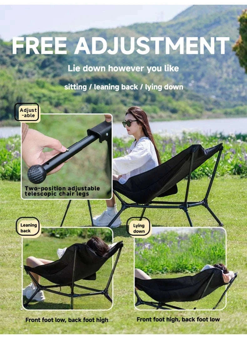 Folding Lounger Chair for Camping, Beach, Home and Travel-Black