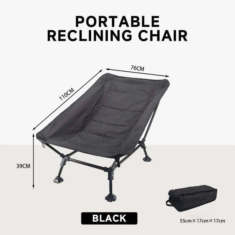 Folding Lounger Chair for Camping, Beach, Home and Travel-Black