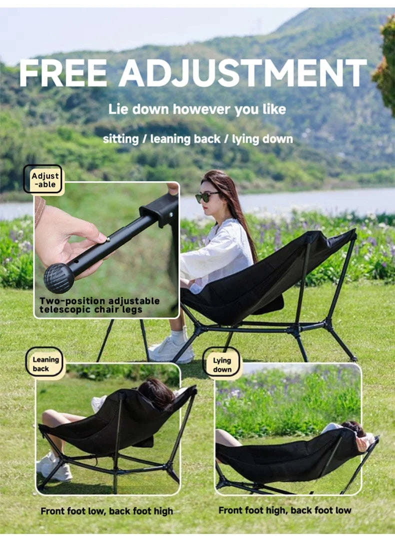 Folding Lounger Chair for Camping, Beach, Home and Travel-Black