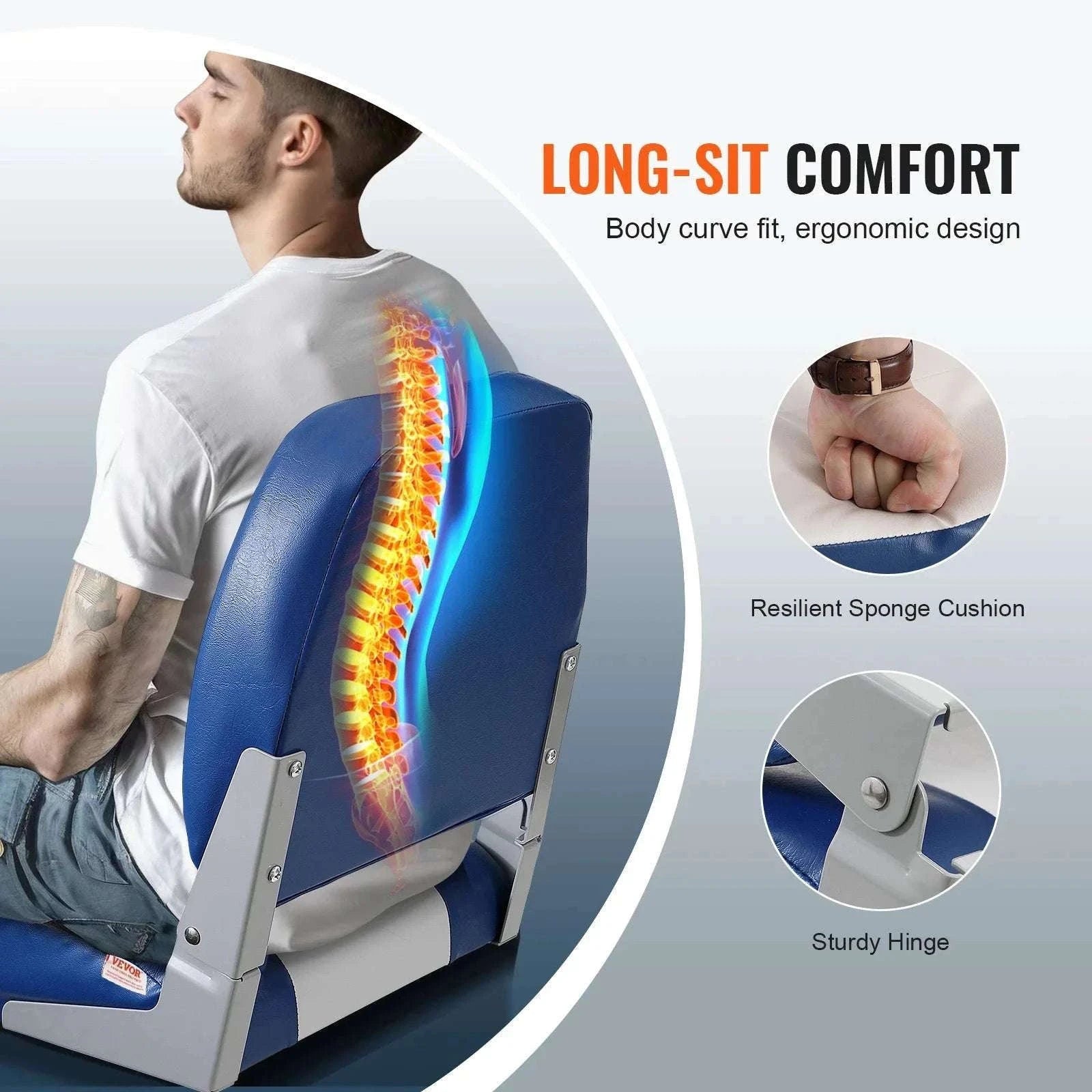 Folding Low Back Boat Seat 18.9" with Cushioned Support-1pcs / United States