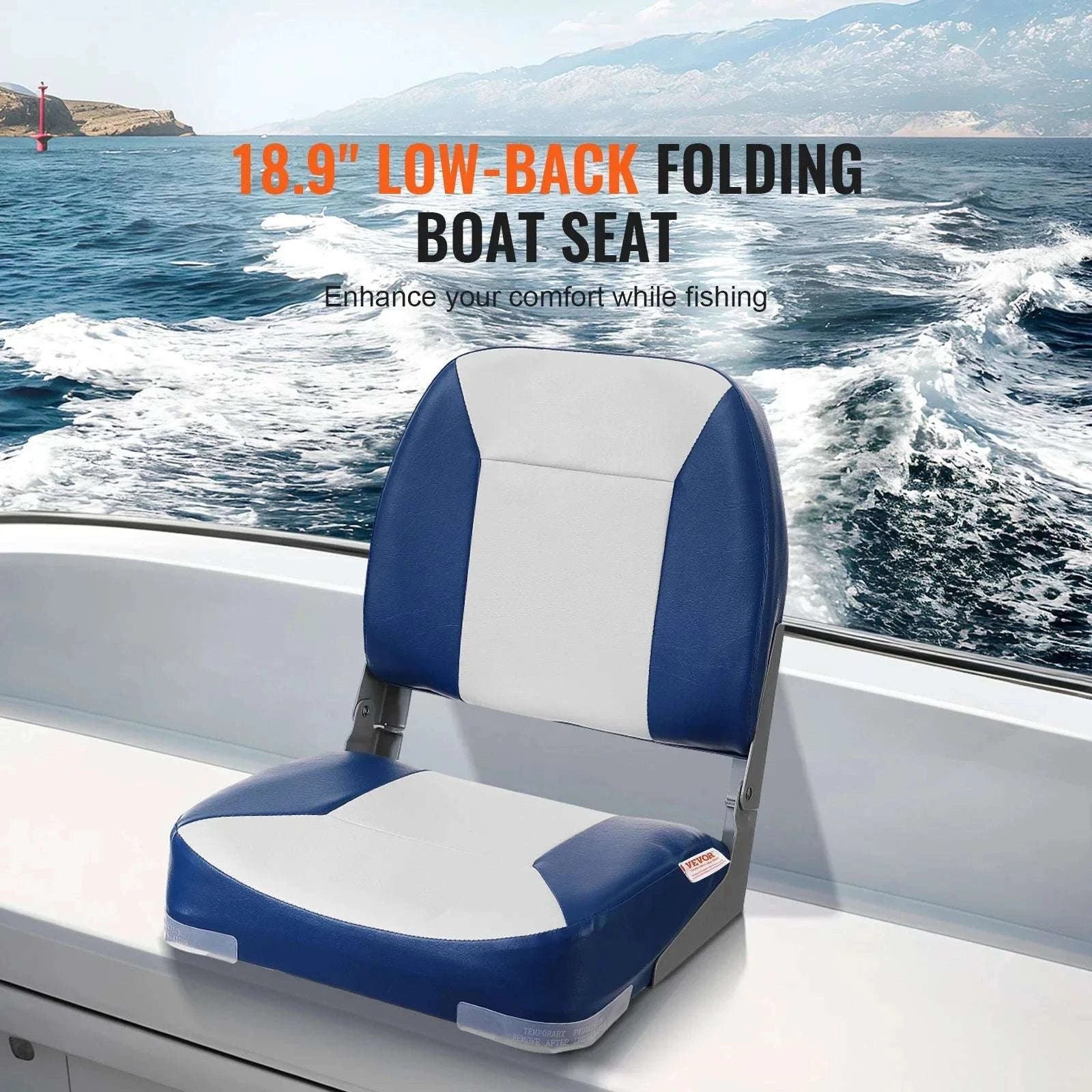 Folding Low Back Boat Seat 18.9" with Cushioned Support-1pcs / United States