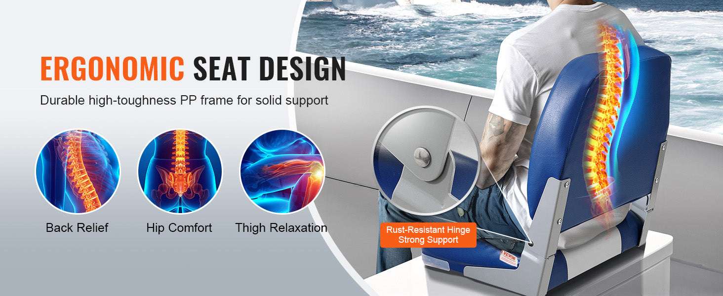 Folding Low Back Boat Seat 18.9" with Cushioned Support-1pcs / United States