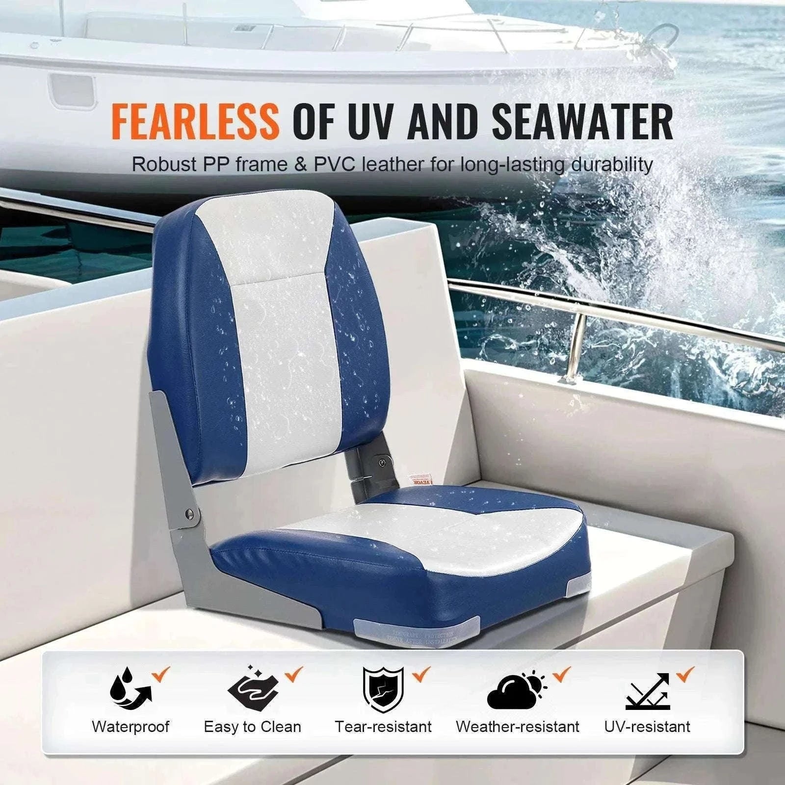 Folding Low Back Boat Seat 18.9" with Cushioned Support-1pcs / United States
