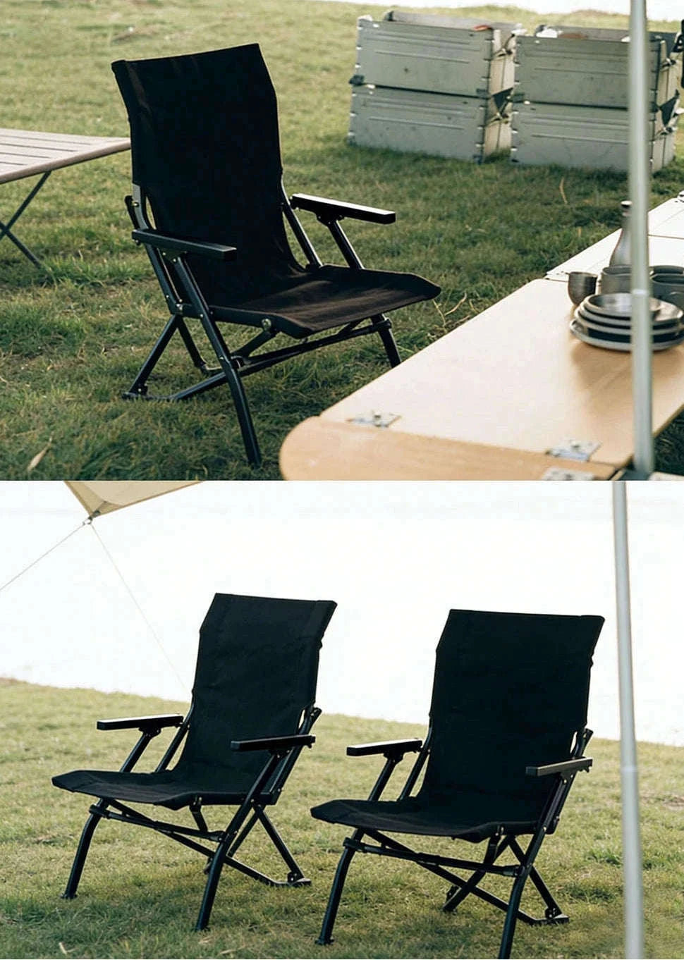 Folding Outdoor Chair with High Back and Handrails-High Back