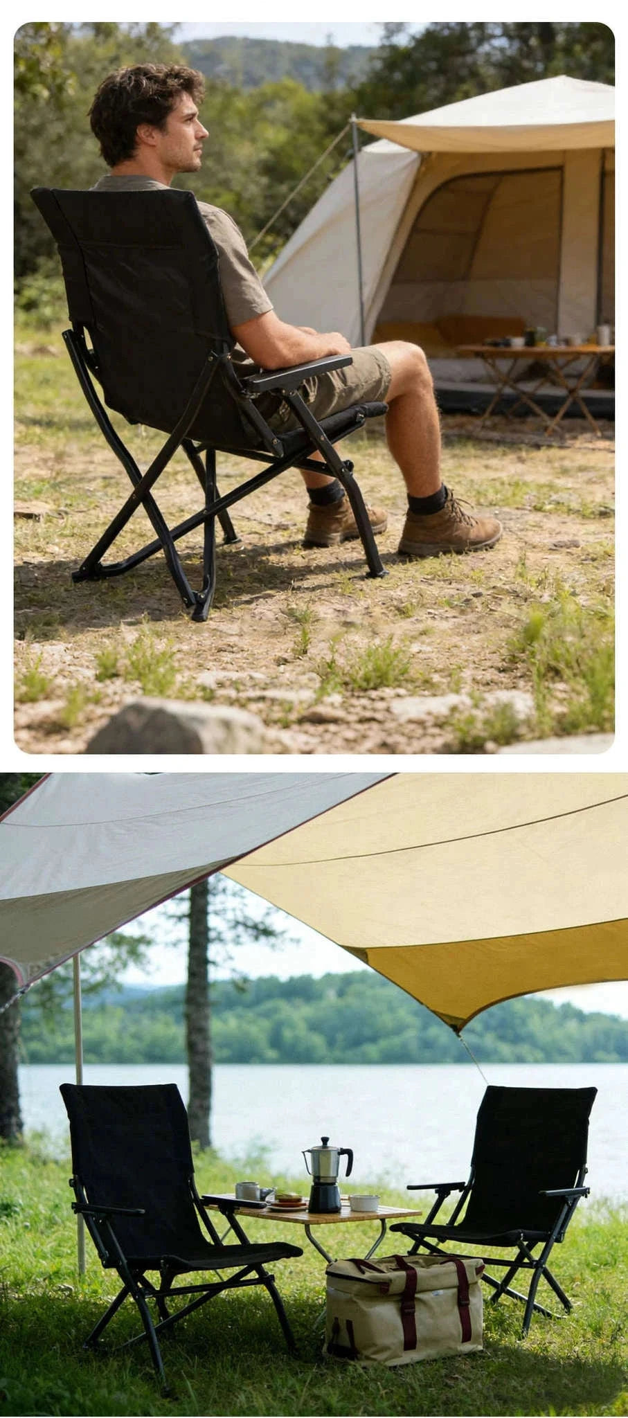 Folding Outdoor Chair with High Back and Handrails-High Back