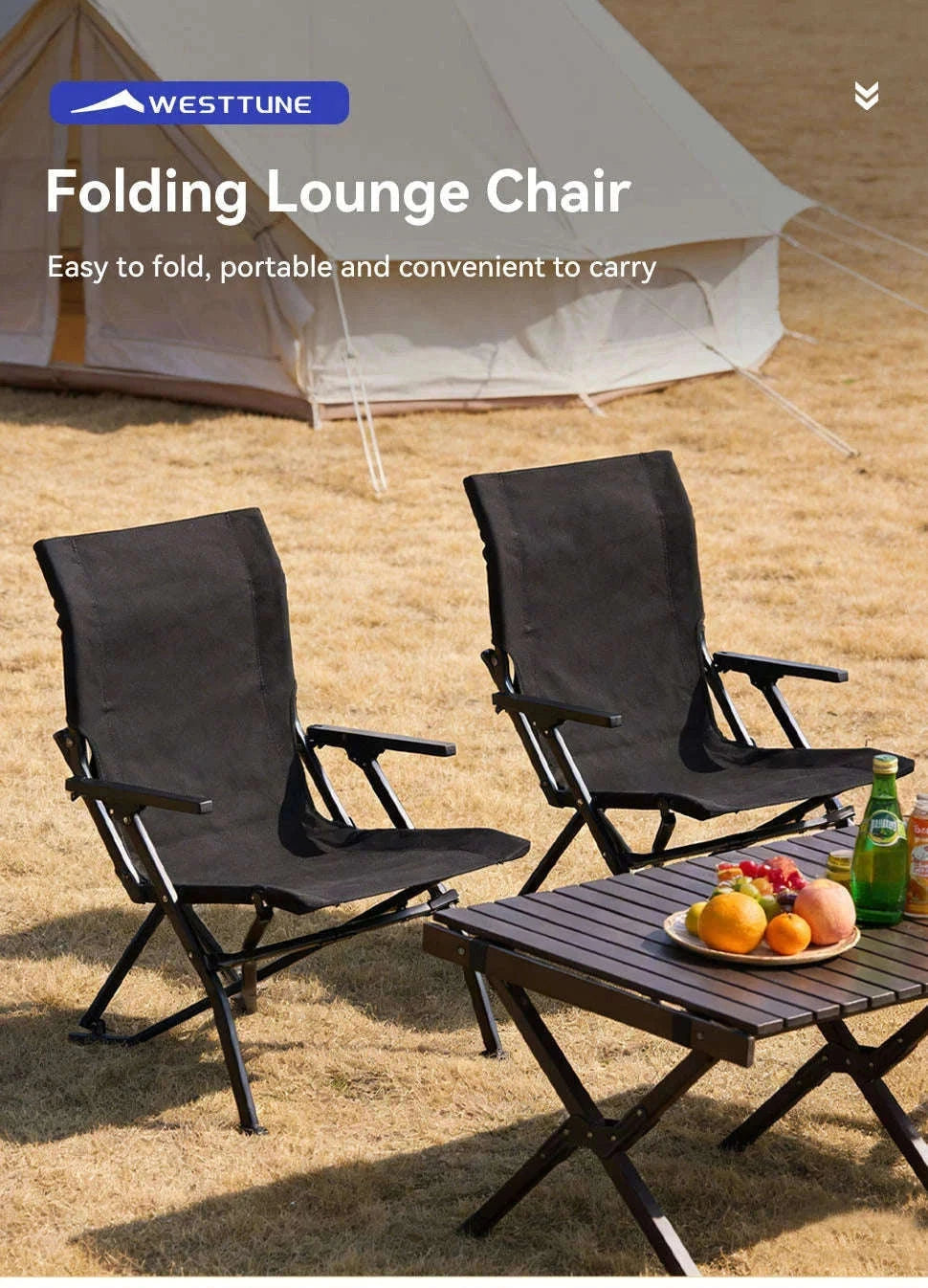 Folding Outdoor Chair with High Back and Handrails-High Back