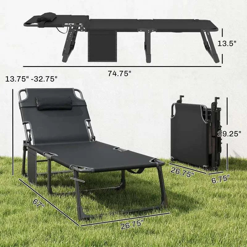 Folding Outdoor Chaise Lounge Chair Set with Adjustable Backrest-United States / GRAY