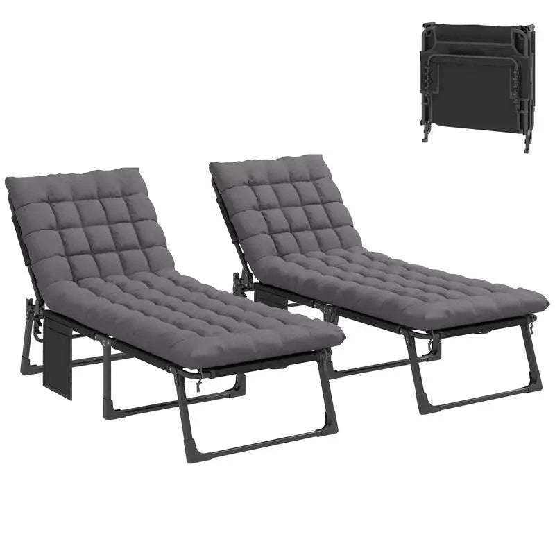 Folding Outdoor Chaise Lounge Chair Set with Adjustable Backrest-United States / GRAY