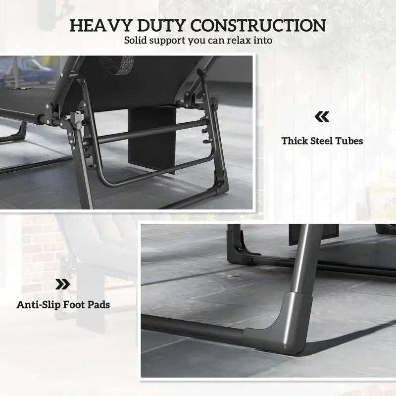 Folding Outdoor Chaise Lounge Chair Set with Adjustable Backrest-United States / GRAY