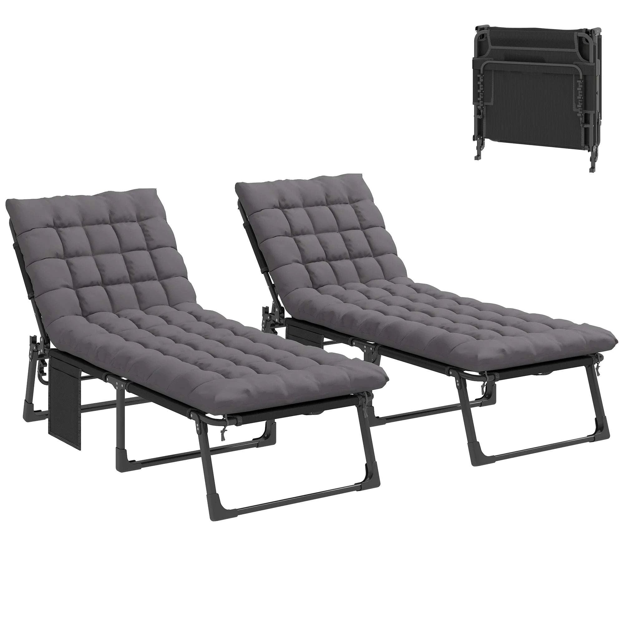 Folding Outdoor Chaise Lounge Chair Set with Adjustable Backrest-United States / GRAY