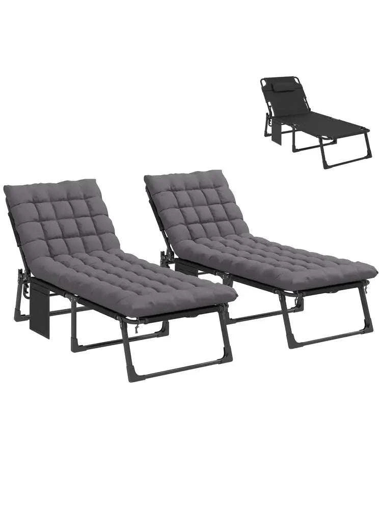 Folding Outdoor Chaise Lounge Chair Set with Adjustable Backrest-United States / GRAY