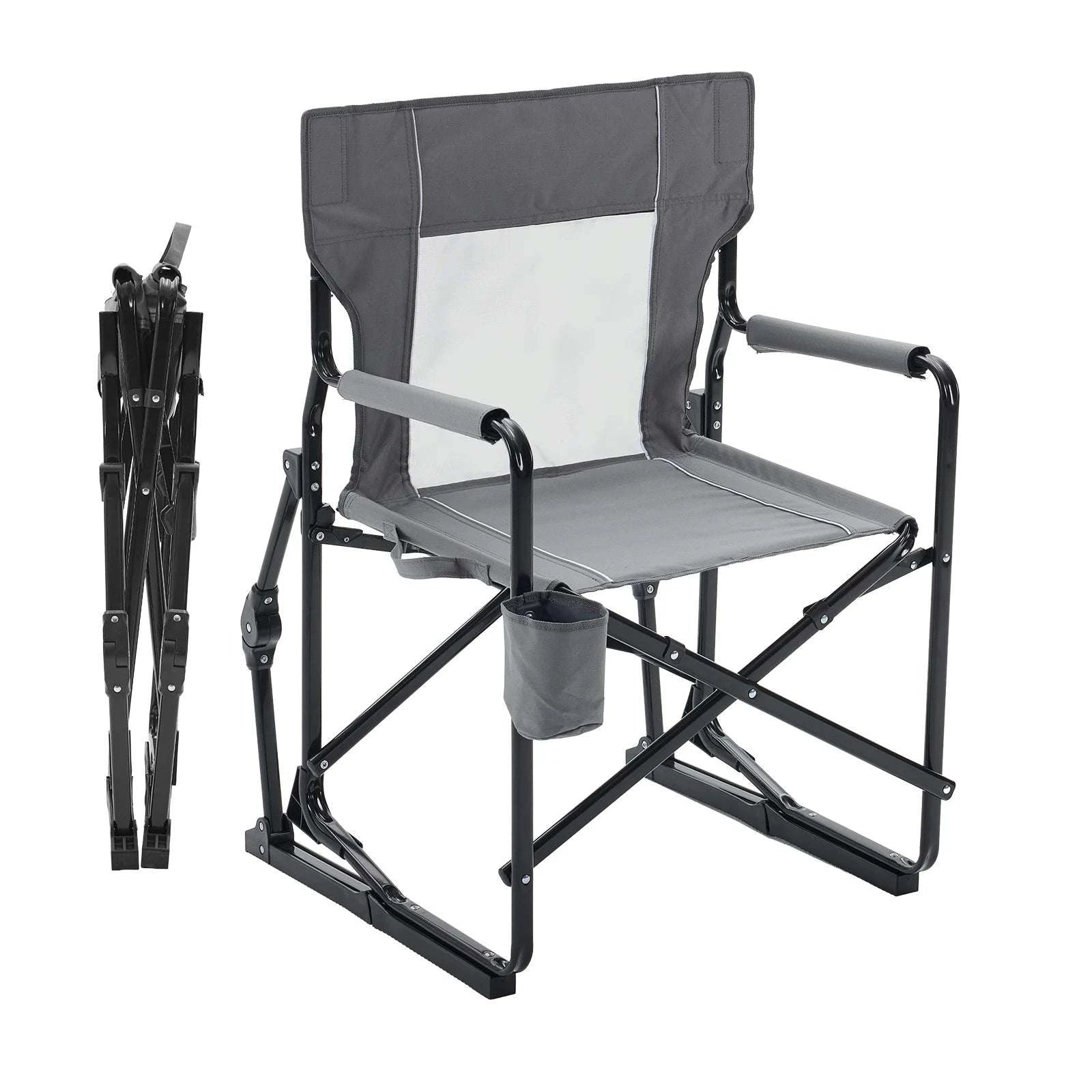 Folding Outdoor Rocking Chair with Mesh Back and Cup Holder-black / United States