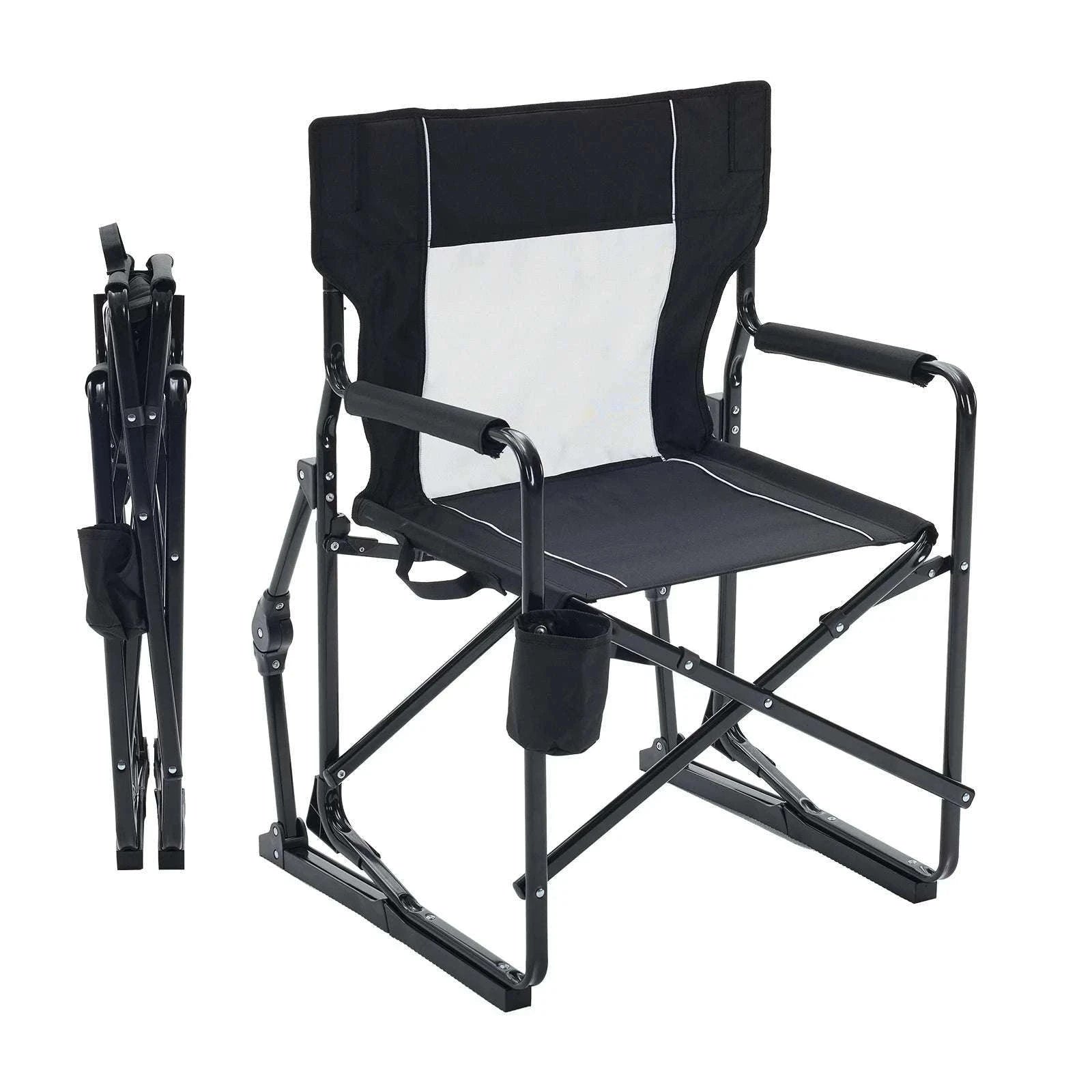 Folding Outdoor Rocking Chair with Mesh Back and Cup Holder-black / United States