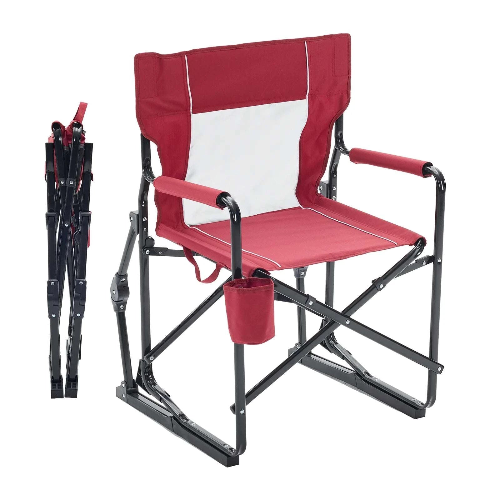 Folding Outdoor Rocking Chair with Mesh Back and Cup Holder-black / United States