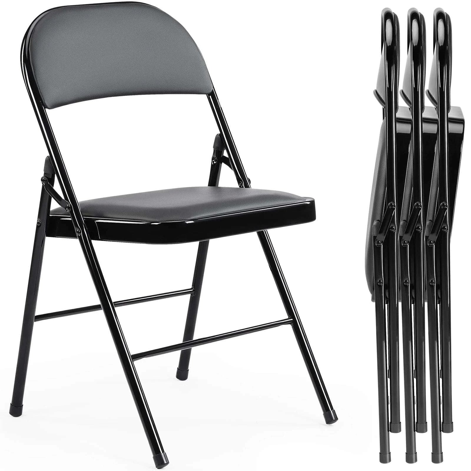 Folding Padded Leather Chairs Set of 4 with Metal Frame-black / United States