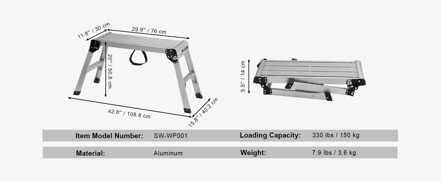 Folding Work Platform Ladder with Non-Slip Feet, 330–660 lbs Capacity