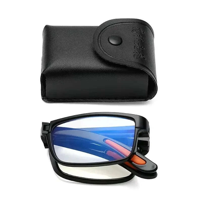 Folding Reading Glasses with Anti‑Blue Light Case-black / +250