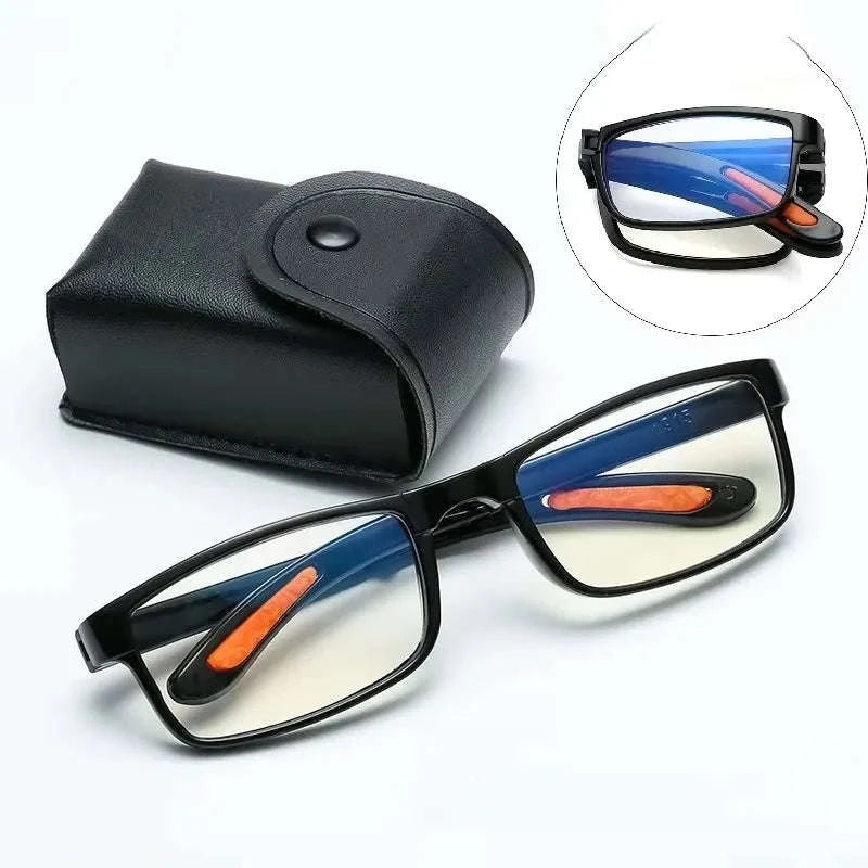 Folding Reading Glasses with Anti‑Blue Light Case-black / +250