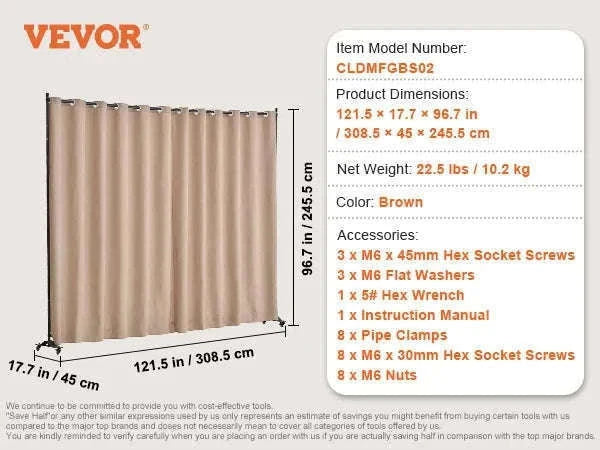 Folding Room Divider Privacy Screen with Wheels-Single Panel Brown / france
