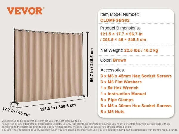 Folding Room Divider Privacy Screen with Wheels-Single Panel Brown / france