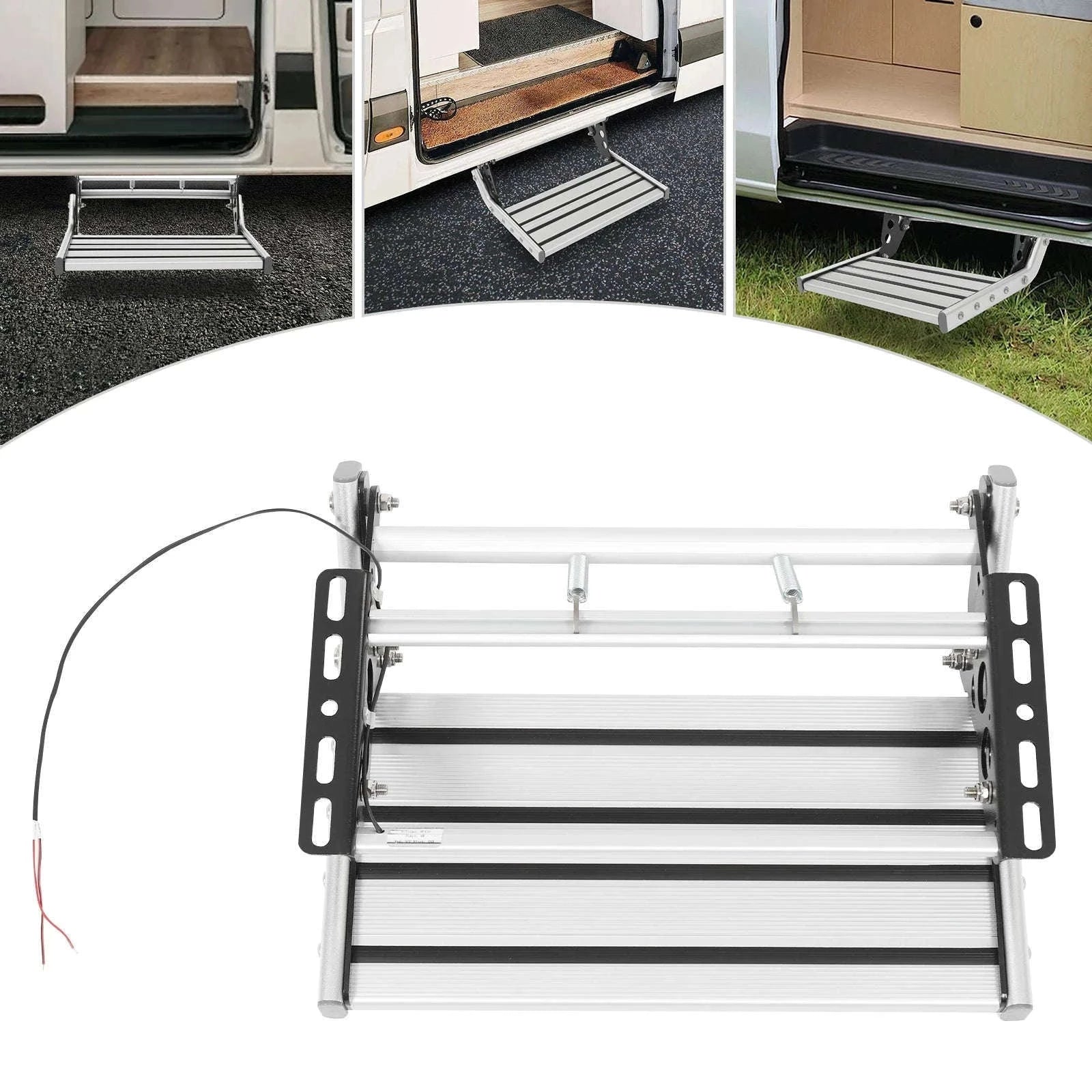 Folding RV Step Silver Aluminum Alloy 44cm with 12V LED Light-