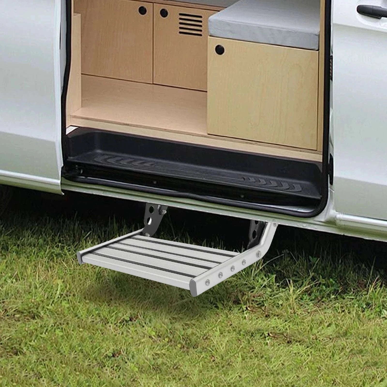 Folding RV Step Silver Aluminum Alloy 44cm with 12V LED Light-SILVER / france
