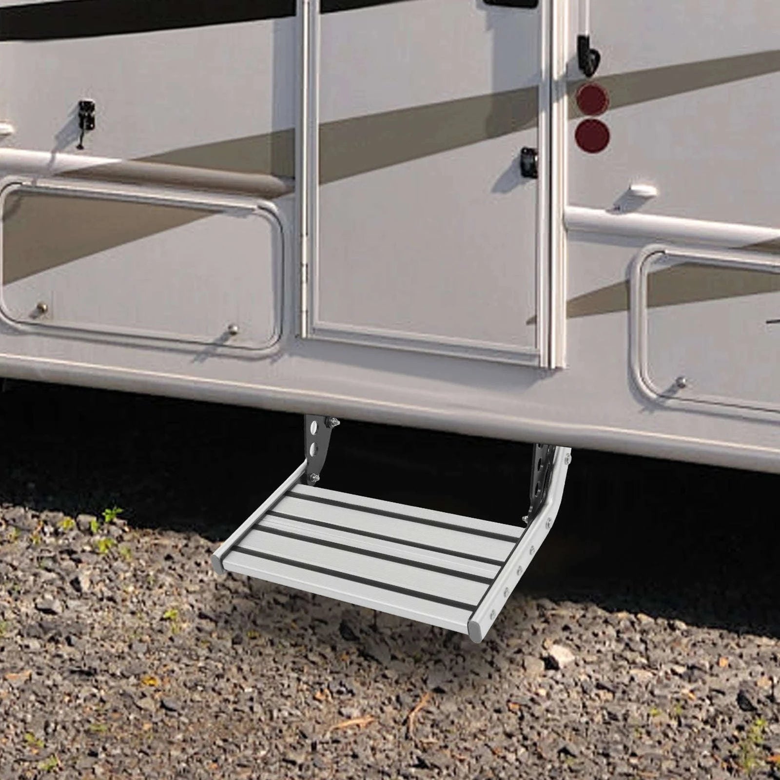 Folding RV Step Silver Aluminum Alloy 44cm with 12V LED Light-SILVER / france