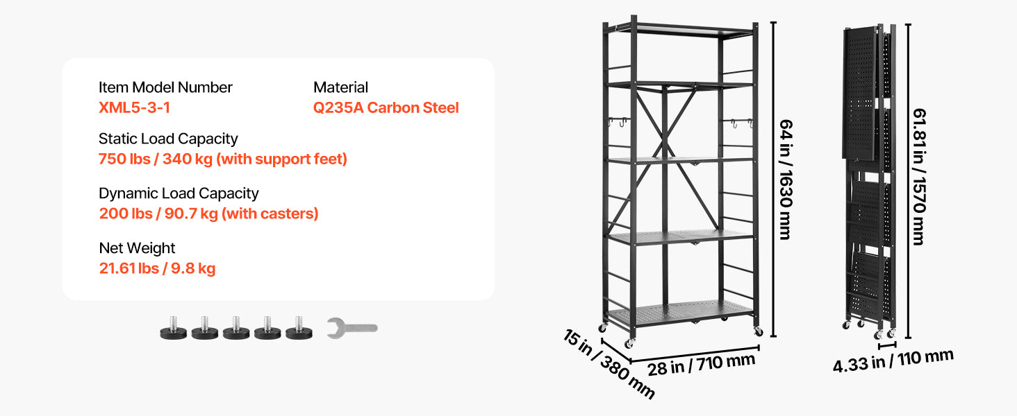 Foldable Metal Storage Shelf with Wheels Heavy Duty Garage Rack