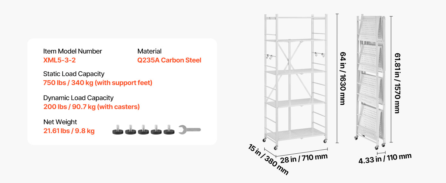 Foldable Metal Storage Shelf with Wheels Heavy Duty Garage Rack