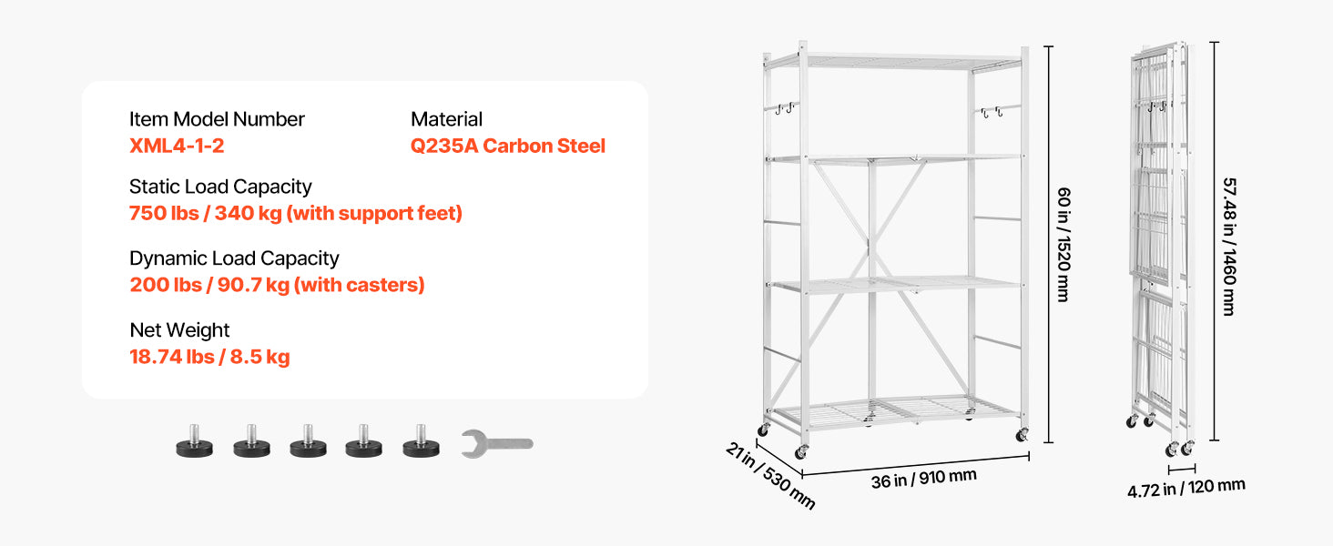 Foldable Metal Storage Shelf with Wheels Heavy Duty Garage Rack