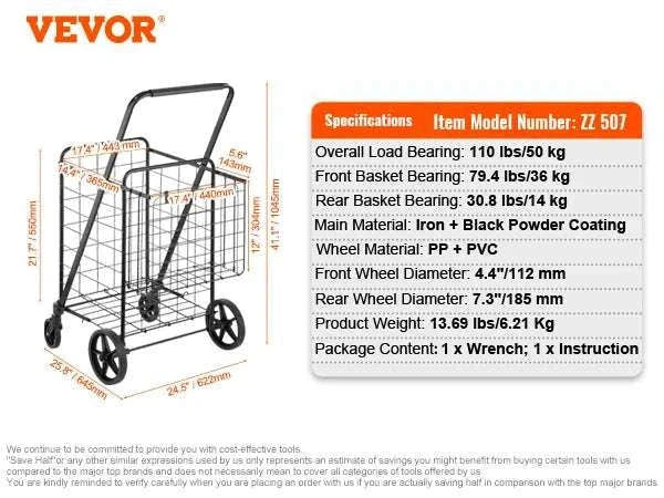 Folding Shopping Cart with Waterproof Liner & 330LB Capacity-106LBS / spain