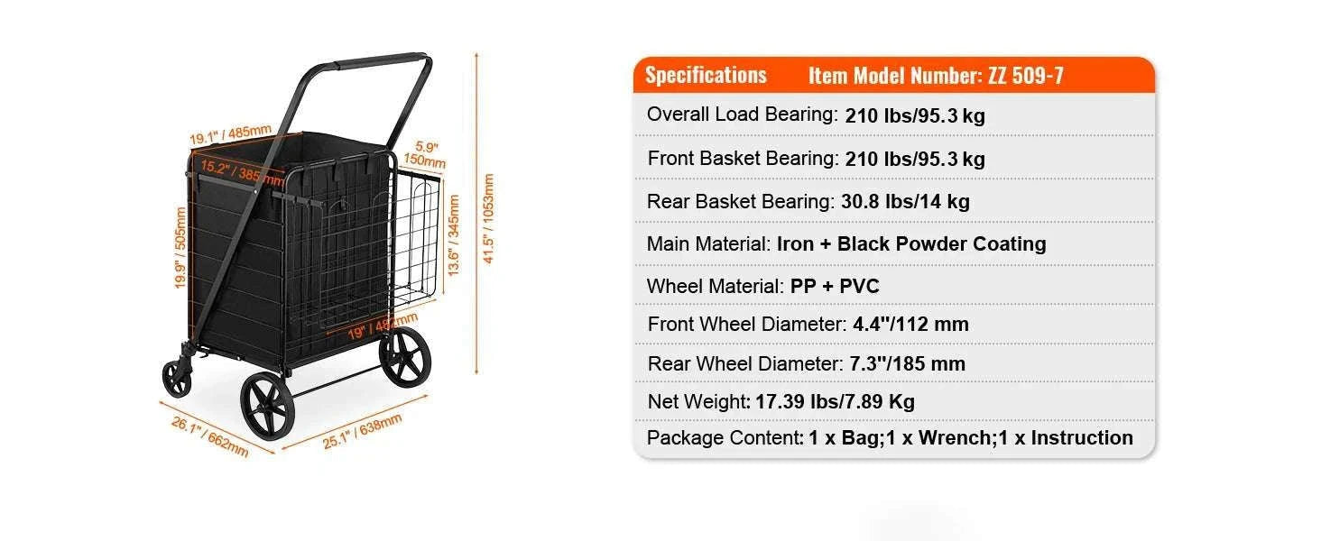 Folding Shopping Cart with Waterproof Liner & 330LB Capacity-106LBS / spain