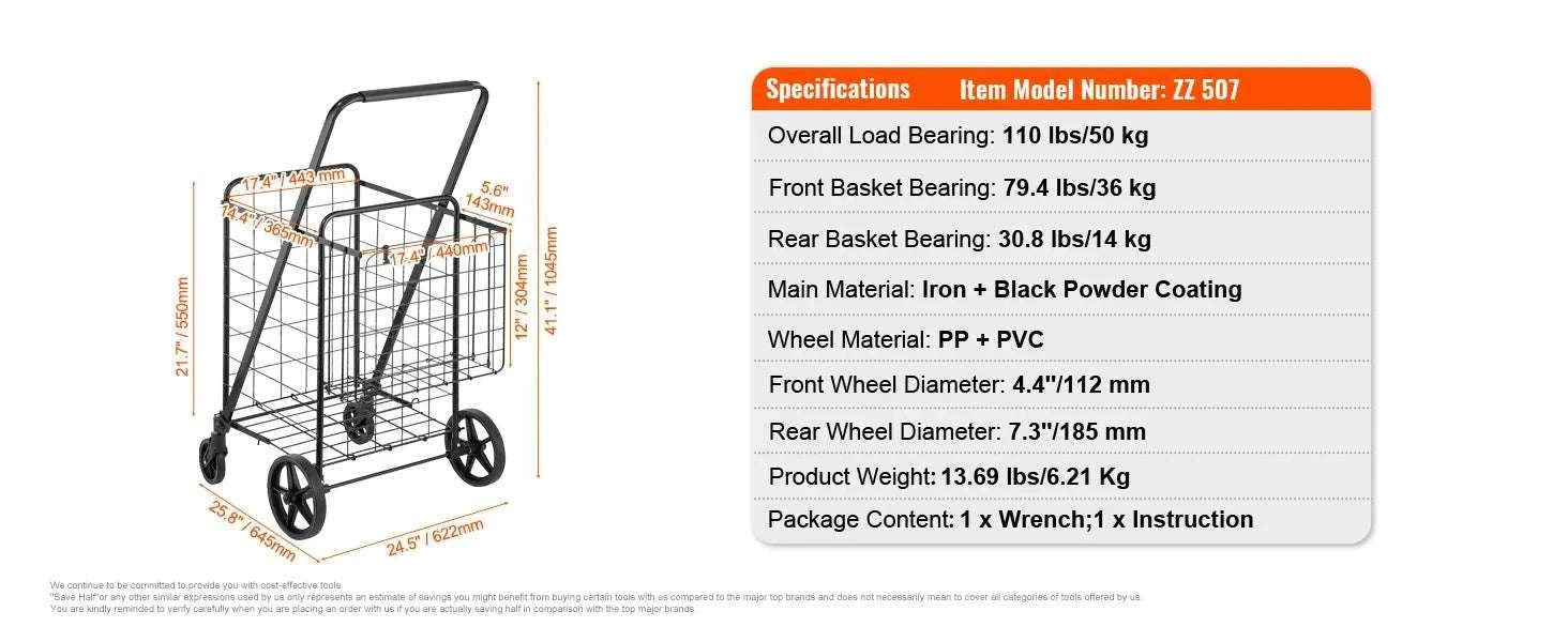 Folding Shopping Cart with Waterproof Liner & 330LB Capacity-106LBS / spain