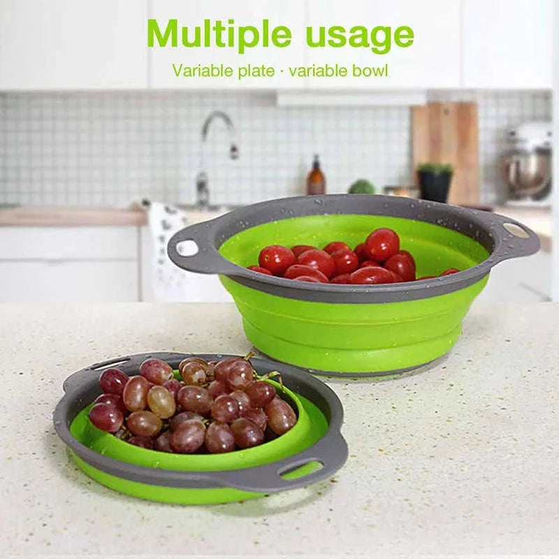 Folding Silicone Colander for Fast Draining and Slim Storage-Red / S