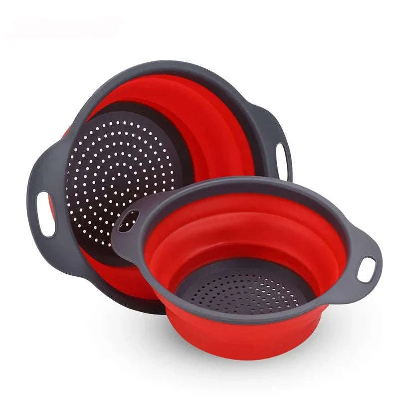 Folding Silicone Colander for Fast Draining and Slim Storage-Red / S
