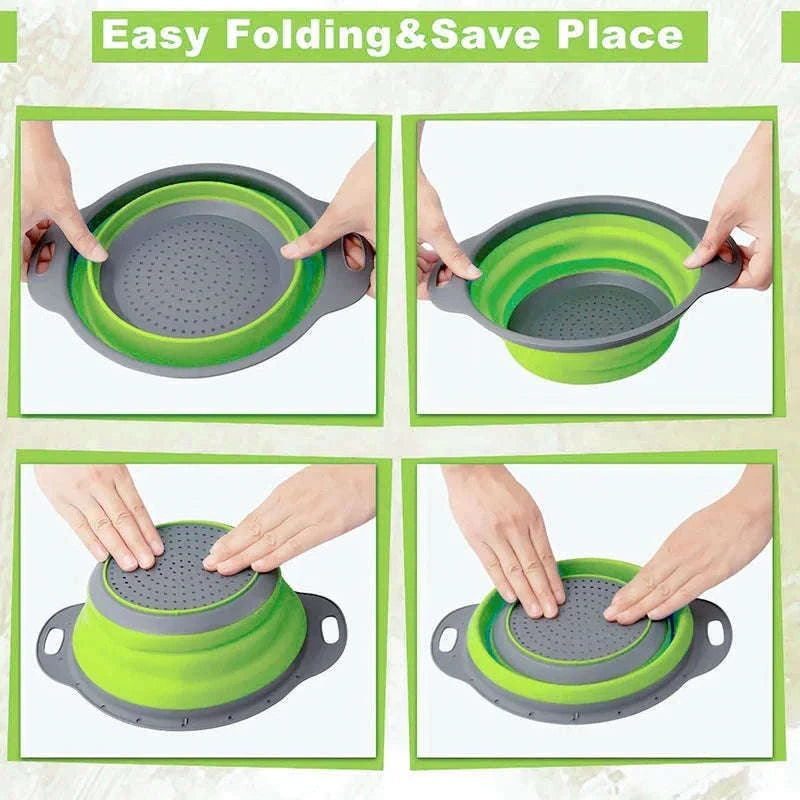 Folding Silicone Colander for Fast Draining and Slim Storage-Red / S