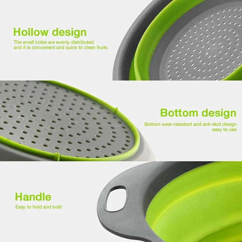 Folding Silicone Colander for Fast Draining and Slim Storage-Red / S
