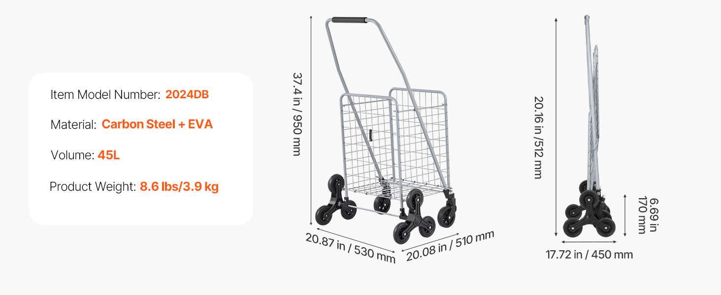 Folding Stair Climbing Cart with Wheels, 88lb Capacity Utility Trolley-88lbs / United States
