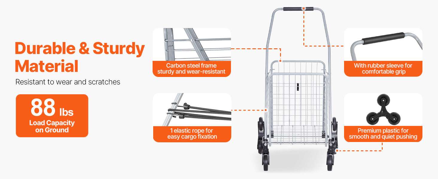Folding Stair Climbing Cart with Wheels, 88lb Capacity Utility Trolley-88lbs / United States