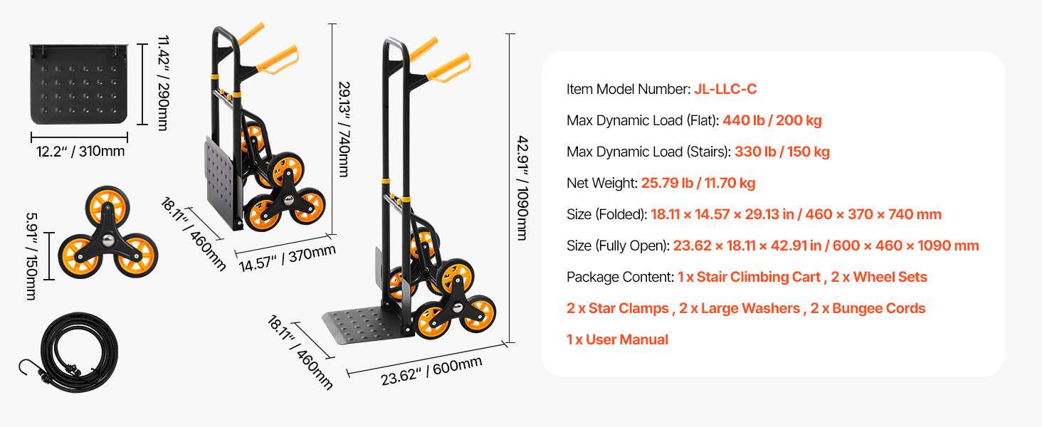 Folding Stair Climbing Hand Truck Dolly 440–770 lbs Capacity-770lbs / United States