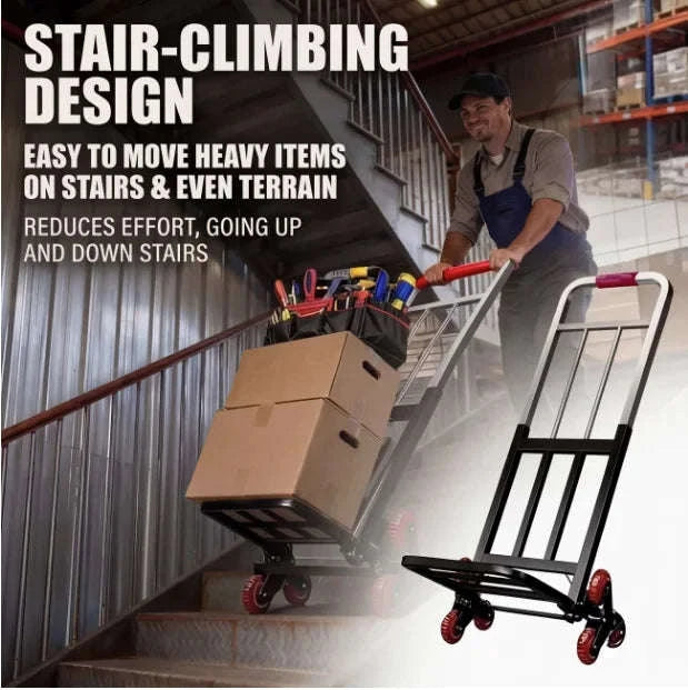 Folding Stair Climbing Hand Truck Dolly, Heavy Duty Steel Frame, 396 lb Capacity, Height Adjustable Handle-United States